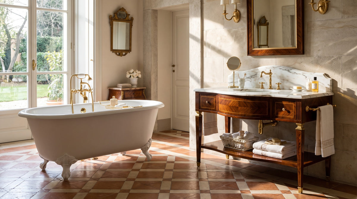 Badewanne und Waschtisch: Abstände im klassischen Badezimmer