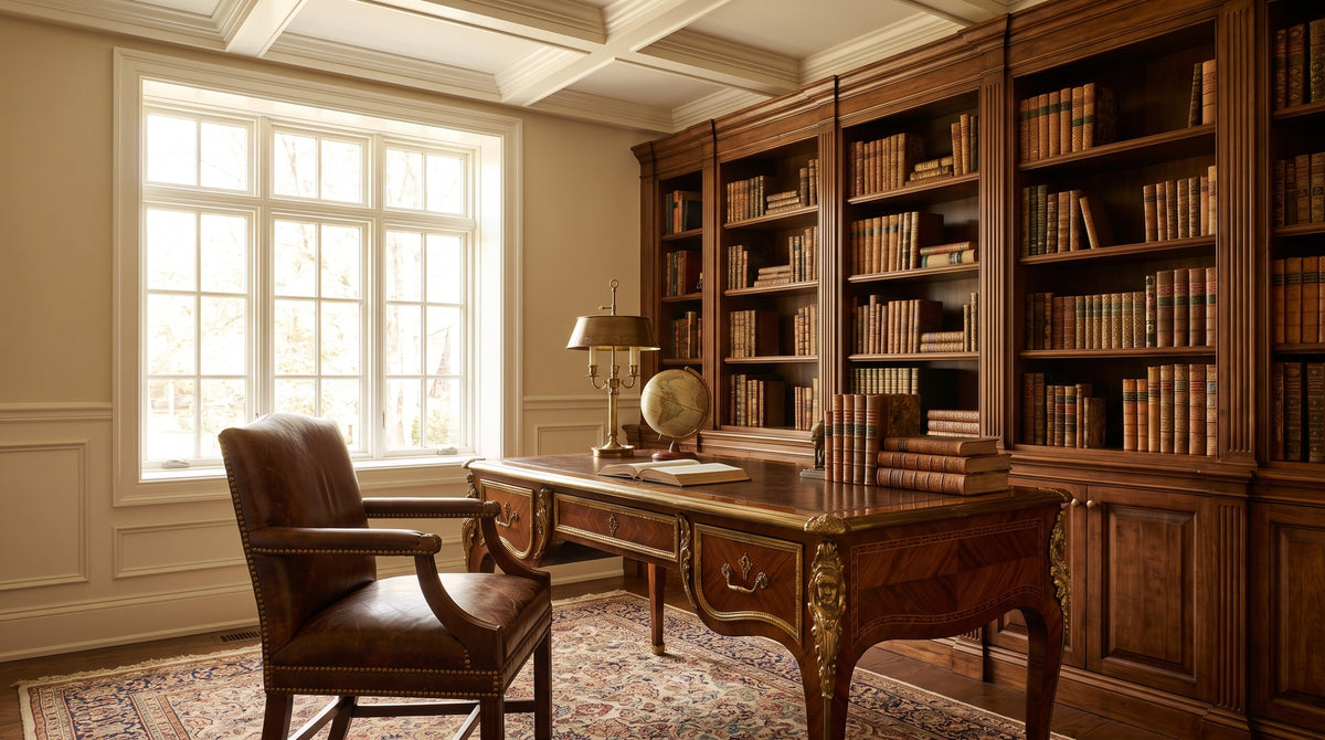 Schreibtisch und Bücherregal kombinieren: Anordnung im Arbeitszimmer