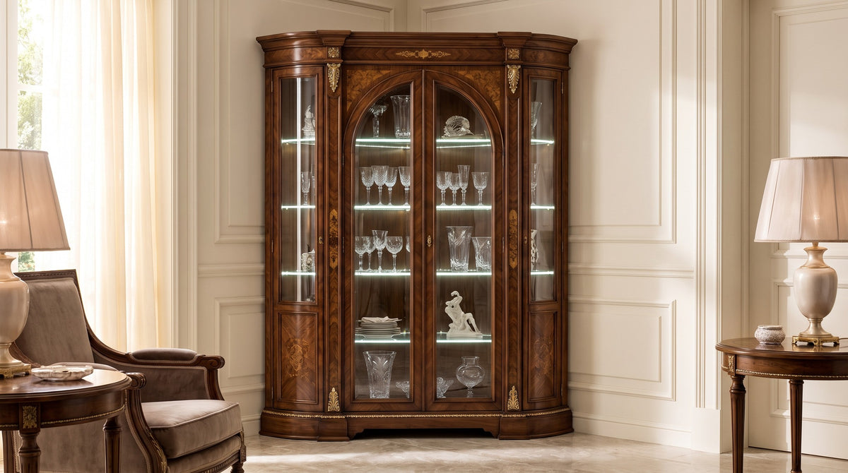 Vitrine in der Raumecke: Blickwinkel und Beleuchtung planen