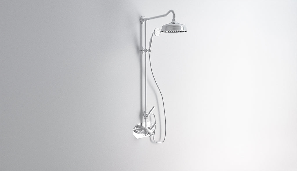 Aufputz- Duscharmatur mit Thermostat-Mischer, Umstellventil, Platte, mit Ø 200-Duschkopf und Handbrause Dark Metal von Fatto Italia