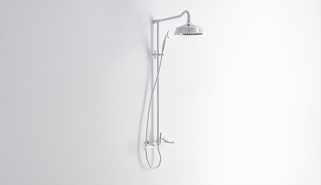 Aufputz-Duscharmatur für Wandinstallation mit Umstellventil, Ø 200-Duschkopf und Handbrause Dark Metal von Fatto Italia
