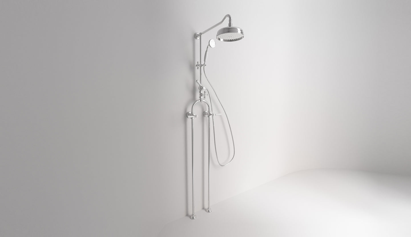 Aufputz-Duscharmatur für Wandinstallation mit Ø 200-Duschkopf und Handbrause Astaire, mit Bodenanschluss von Fatto Italia