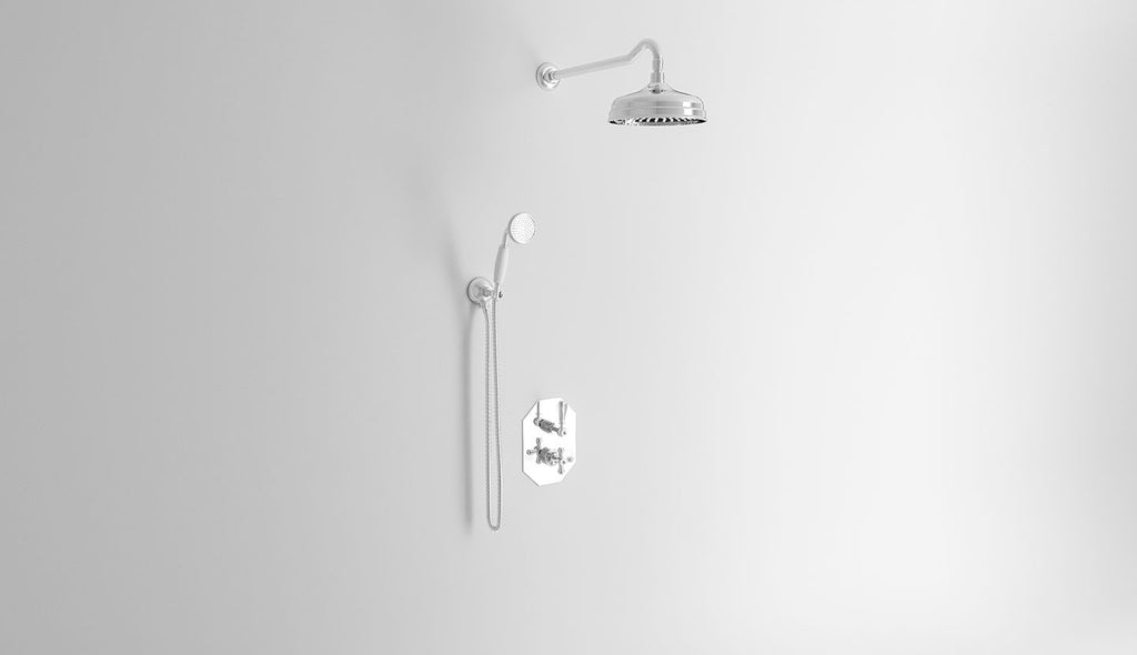 Duscharmatur mit Thermostat-Mischer, Umstellventil, Wandhalterung, Duschkopf und Handbrause. Beatrice von Fatto Italia