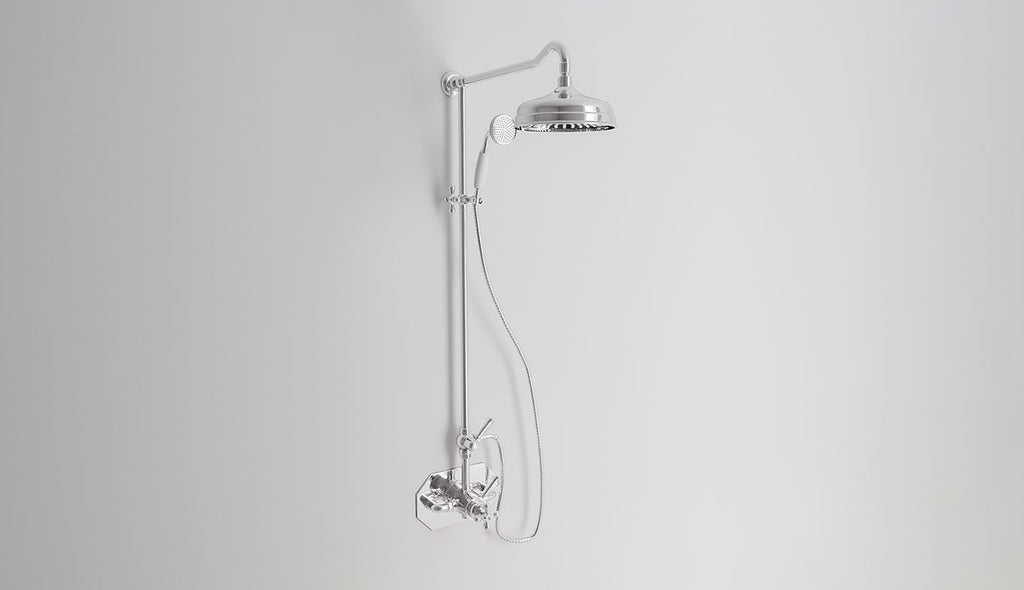 Aufputz-Duscharmatur mit Thermostat-Mischer, Platte, Ø 200-Duschkopf und Brause Beatrice von Fatto Italia