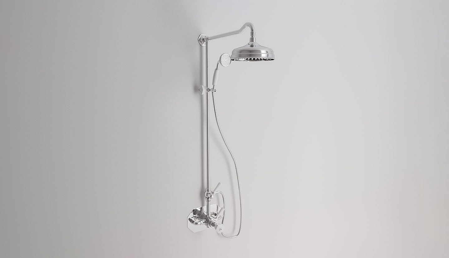Aufputz-Duscharmatur mit Thermostat-Mischer, Platte, Ø 200-Duschkopf und Brause Bianca von Fatto Italia