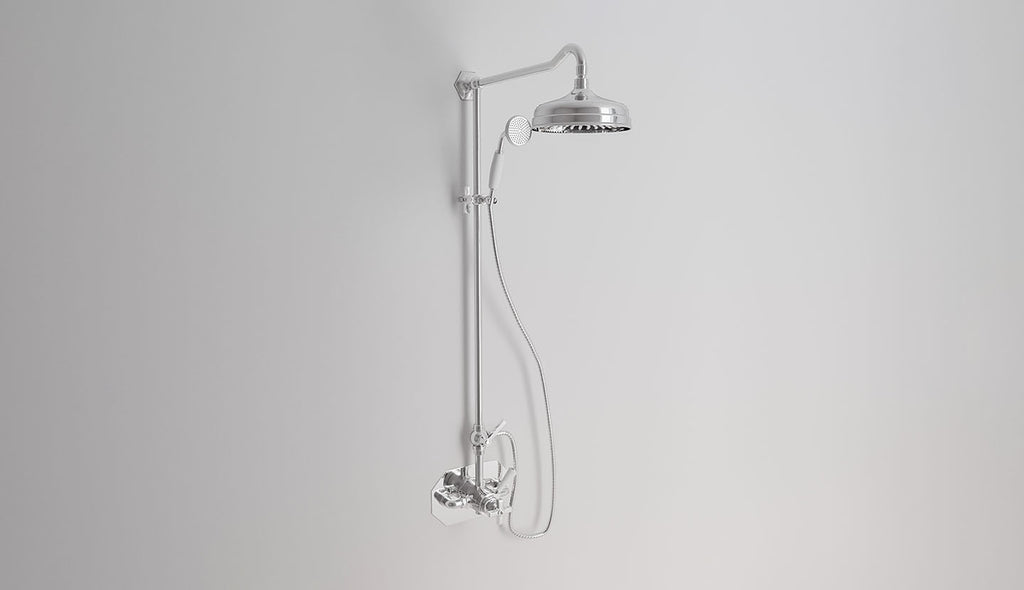 Aufputz-Duscharmatur mit Thermostat-Mischer, Platte, Ø 200-Duschkopf und Brause Crowe von Fatto Italia