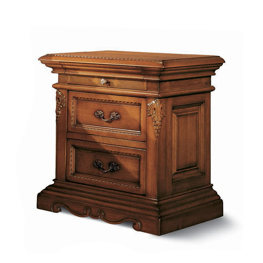 Nachttisch Montalcino, handgeschnitzt, mit Intarsien, 65 × 42,5 × 65 cm von Fatto Italia