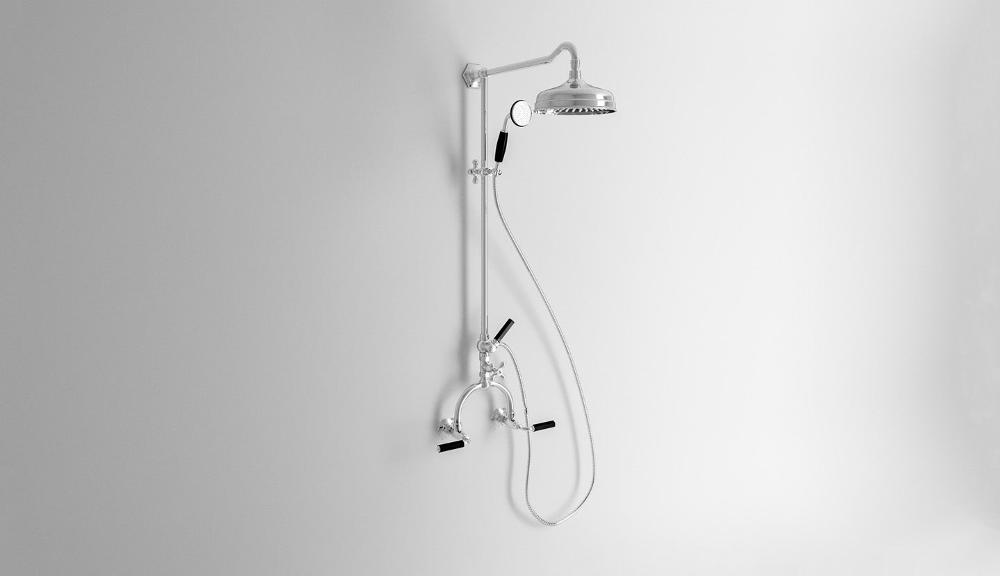Aufputz-Duscharmatur für Wandinstallation mit Ø 200-Duschkopf und Handbrause Dark Black von Fatto Italia