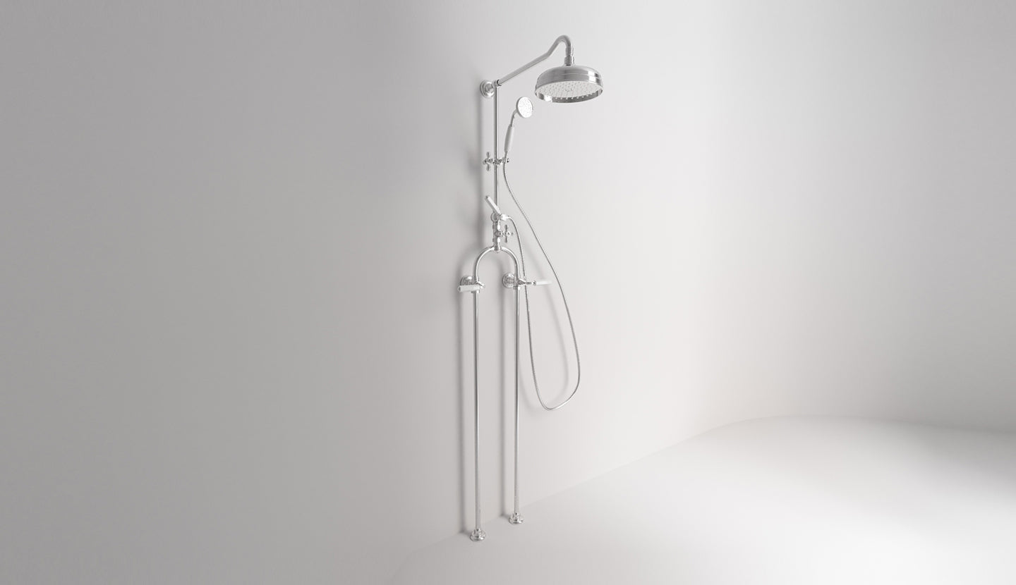 Aufputz-Duscharmatur für Wandinstallation mit Ø 200-Duschkopf und Handbrause Dark White, mit Bodenanschluss von Fatto Italia