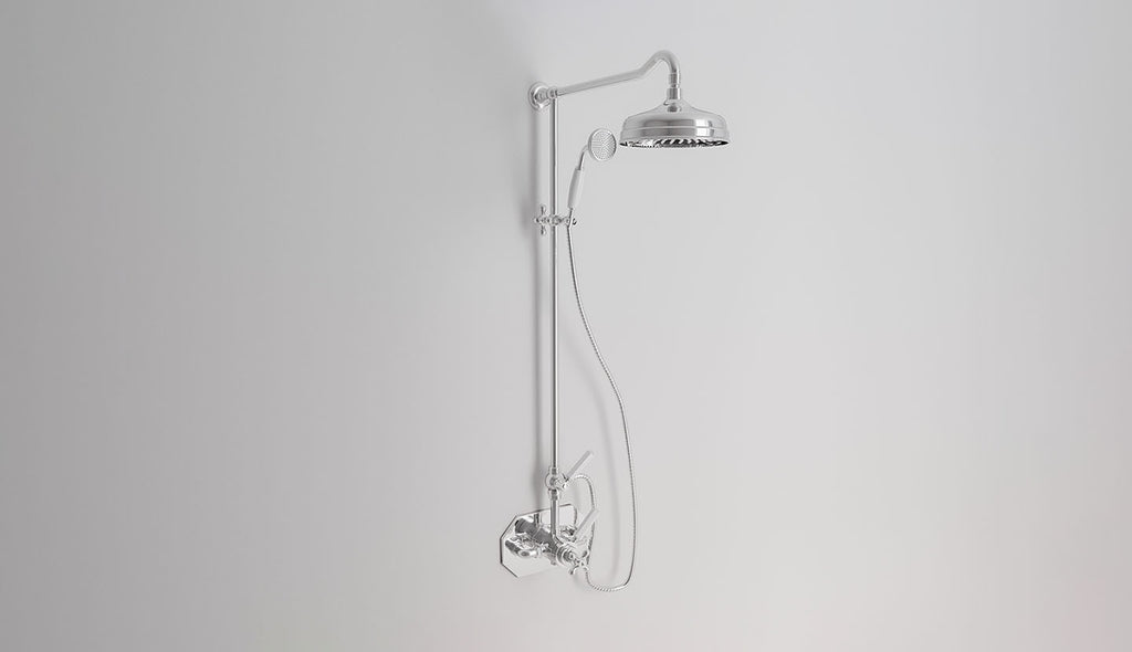 Aufputz-Duscharmatur mit Thermostat-Mischer, Platte, Ø 200-Duschkopf und Brause Dark White von Fatto Italia