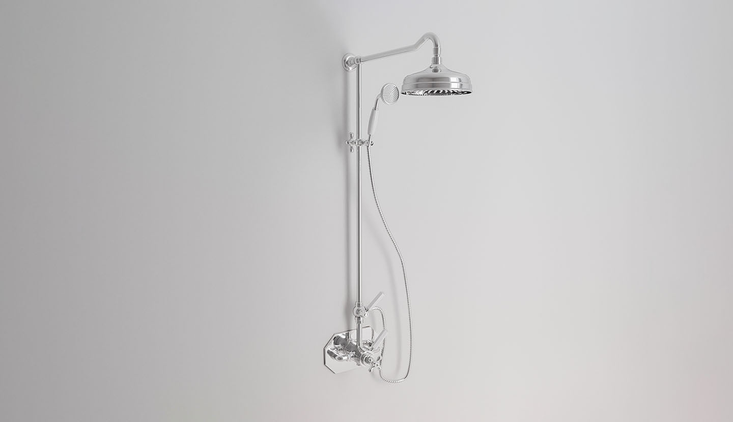 Aufputz-Duscharmatur mit Thermostat-Mischer, Platte, Ø 200-Duschkopf und Brause Dark White von Fatto Italia