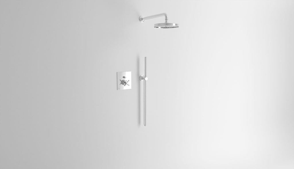 Unterputz-Duscharmatur mit Ø 200-Duschkopf und Handbrause Cross von Fatto Italia