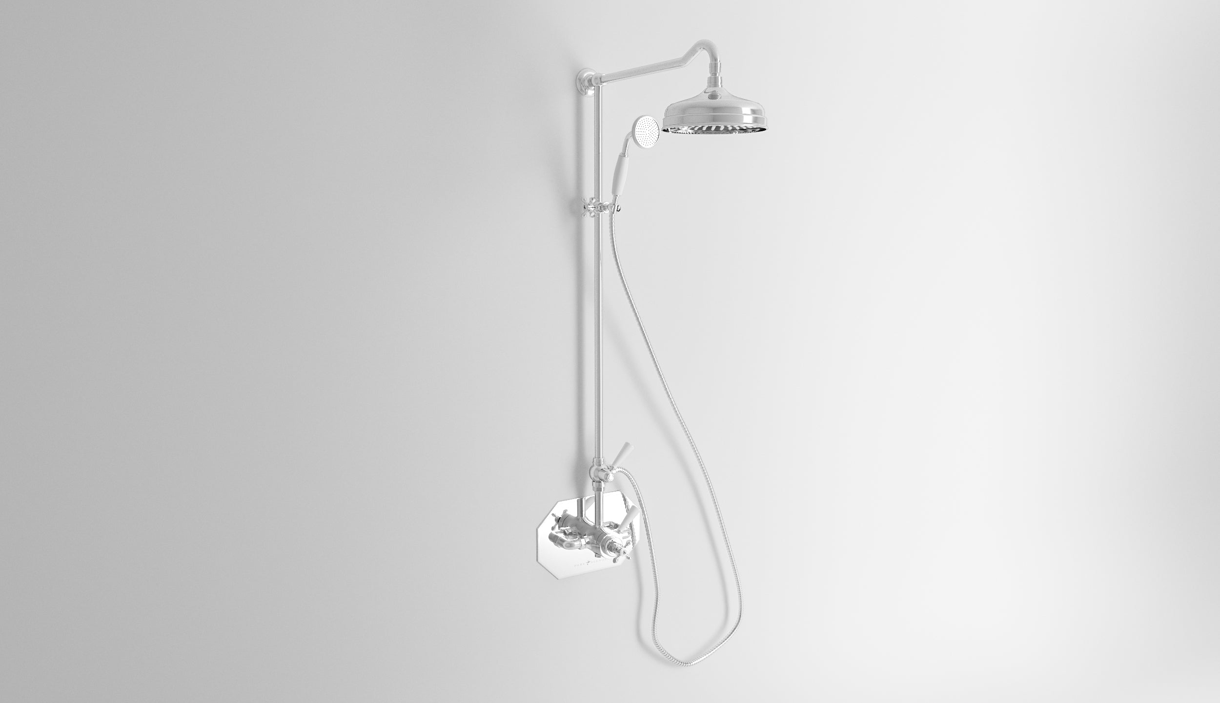 Aufputz-Duscharmatur mit Thermostat-Mischer, Ø 200-Duschkopf und Handbrause Hopkins von Fatto Italia