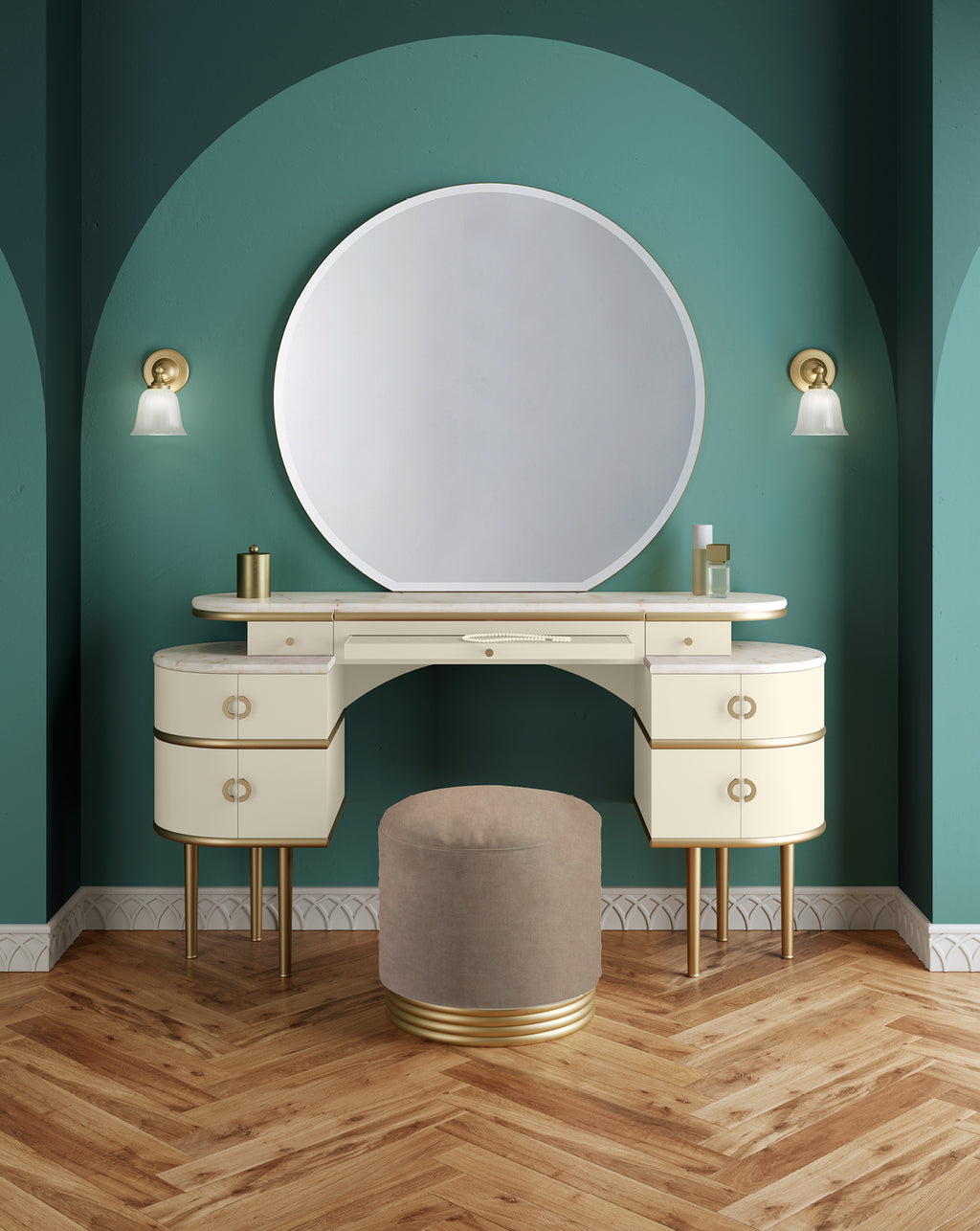 Der Pouf Zelda mit Messingsockel - Champagne | Fatto Italia