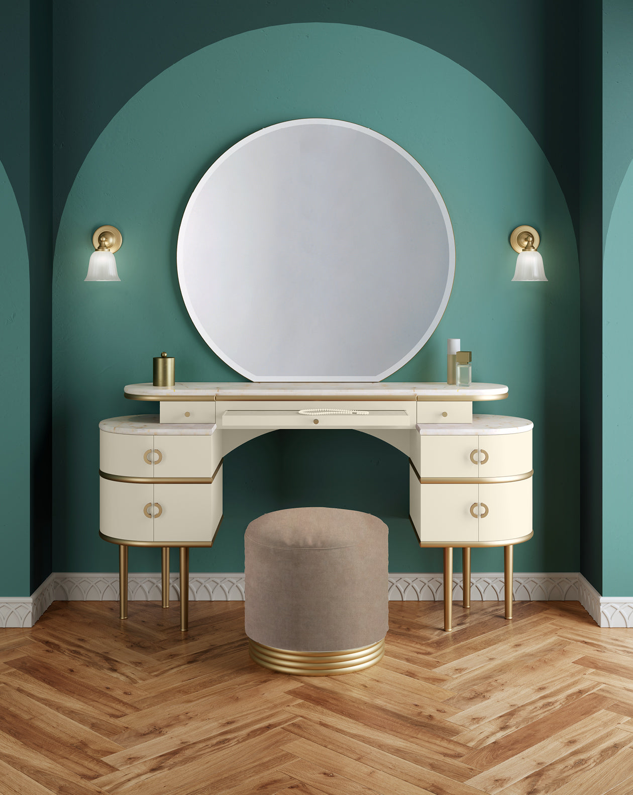 Der Pouf Zelda mit Messingsockel - Champagne | Fatto Italia