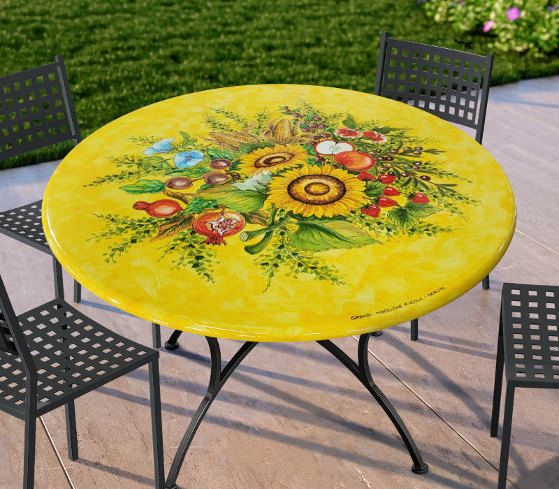 Gartentisch aus handbemaltem Lavastein Helios, rund Ø 100 cm