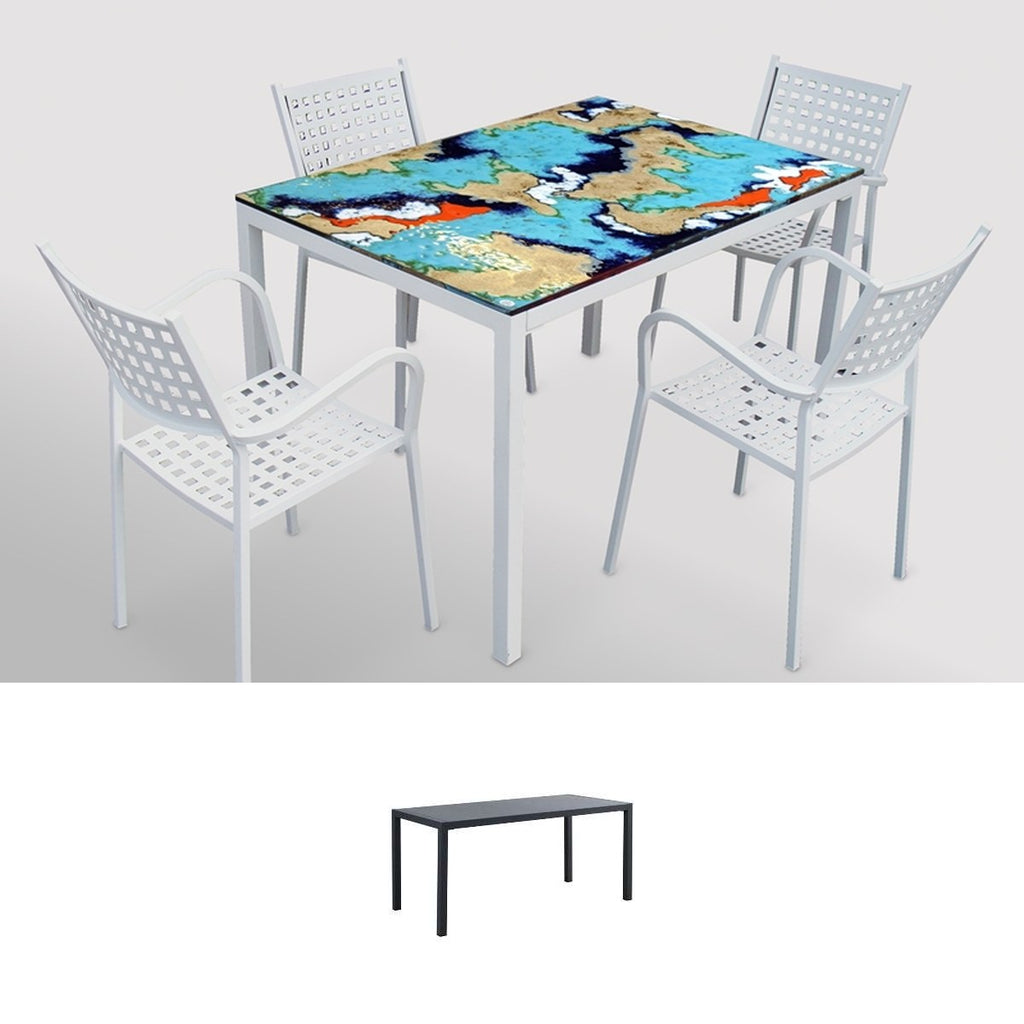 Gartentisch aus handbemaltem Lavastein Laguna, rechteckig 140 × 80 cm mit Untergestell Friends R 140x80