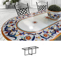 Gartentisch aus handbemaltem Lavastein Ricco Deruta, oval 200 × 100 cm mit Untergestell Biquadro 180x80