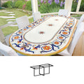 Gartentisch aus handbemaltem Lavastein Ricco Deruta, oval 250 × 120 cm mit Untergestell Biquadro