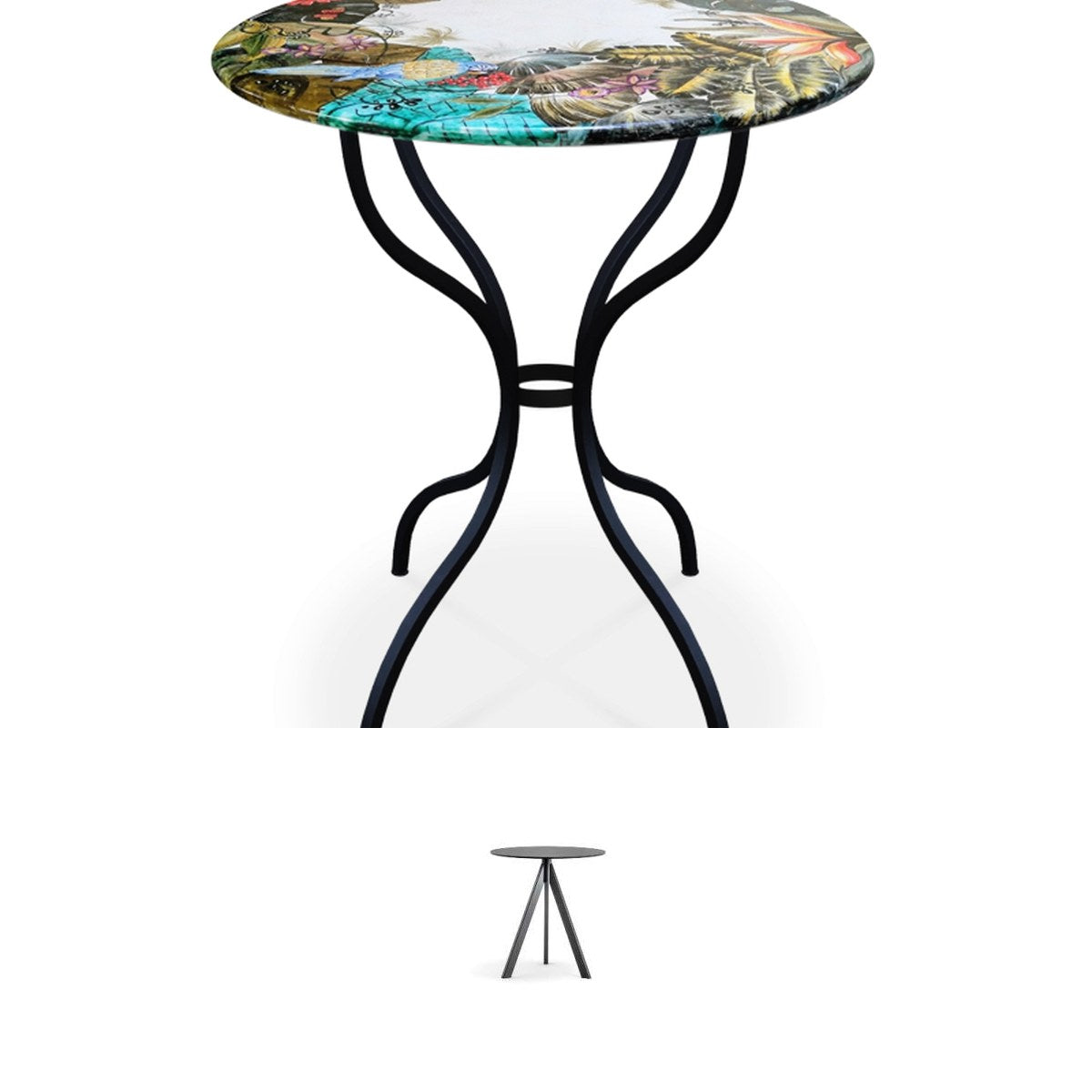 Gartentisch aus handbemaltem Lavastein Amazzonia, rund Ø 70 cm mit Untergestell Archi-Cricket D60