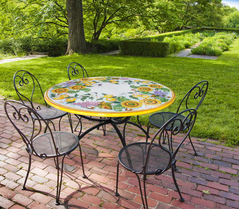 Gartentisch aus handbemaltem Lavastein Uva, Limoni e Girasoli, rund Ø 120 cm
