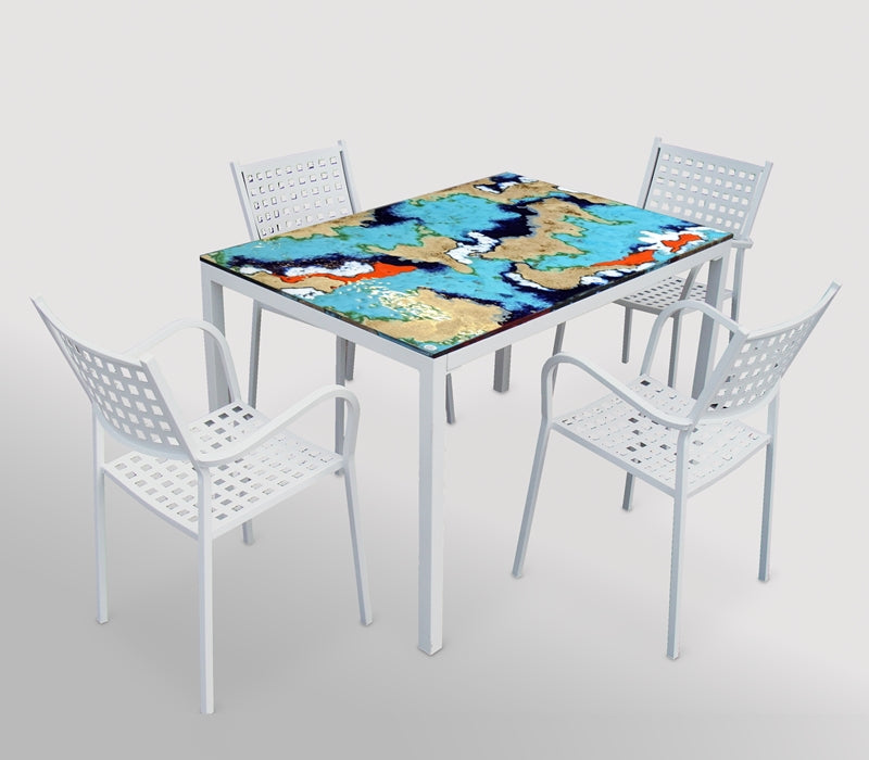 Gartentisch aus handbemaltem Lavastein Laguna, rechteckig 140 × 80 cm