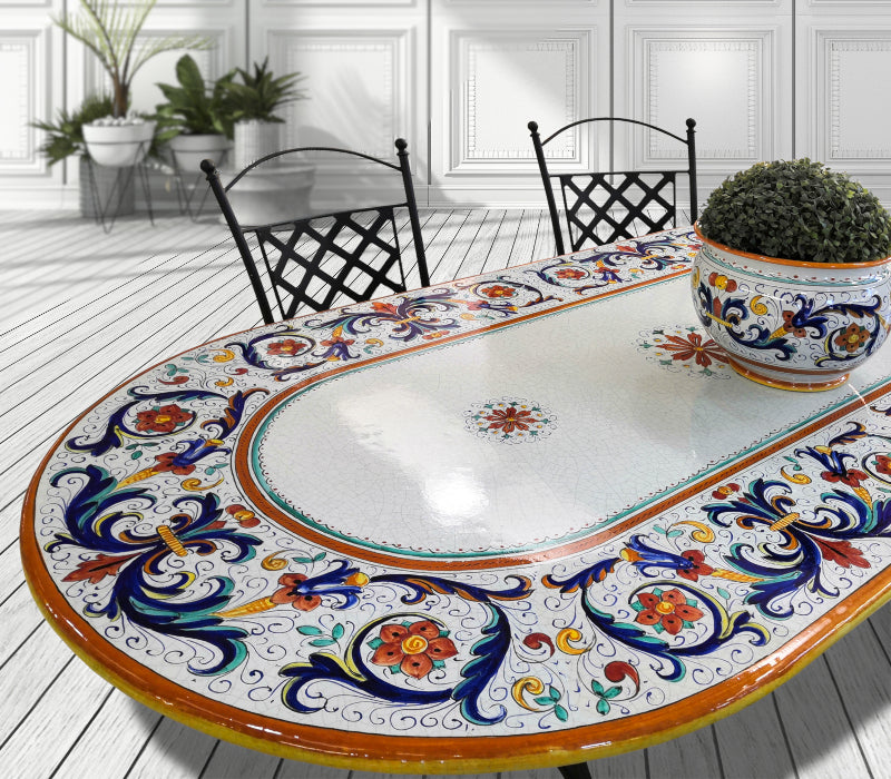 Gartentisch aus handbemaltem Lavastein Ricco Deruta, oval 200 × 100 cm