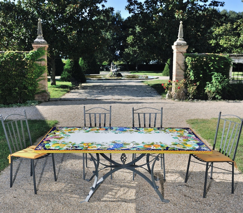 Gartentisch aus handbemaltem Lavastein Fantasia di Frutta, rechteckig 200 × 100 cm