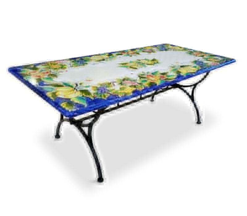 Gartentisch aus handbemaltem Lavastein Dea, rechteckig 200 × 100 cm
