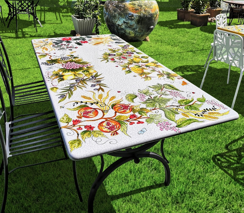 Gartentisch aus handbemaltem Lavastein Inglese, rechteckig 180 × 90 cm