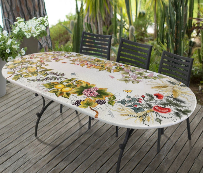 Gartentisch aus handbemaltem Lavastein Inglese, oval 200 × 100 cm