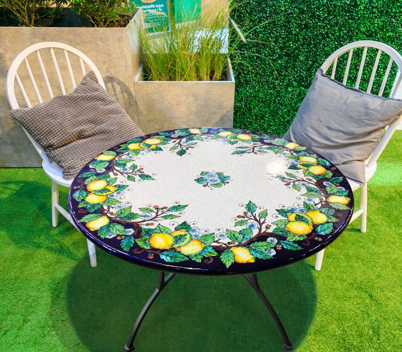 Gartentisch aus handbemaltem Lavastein Limoni S, rund Ø 100 cm