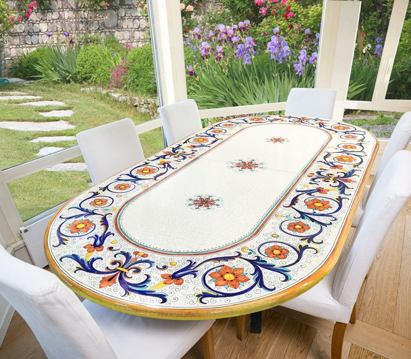 Gartentisch aus handbemaltem Lavastein Ricco Deruta, oval 250 × 120 cm