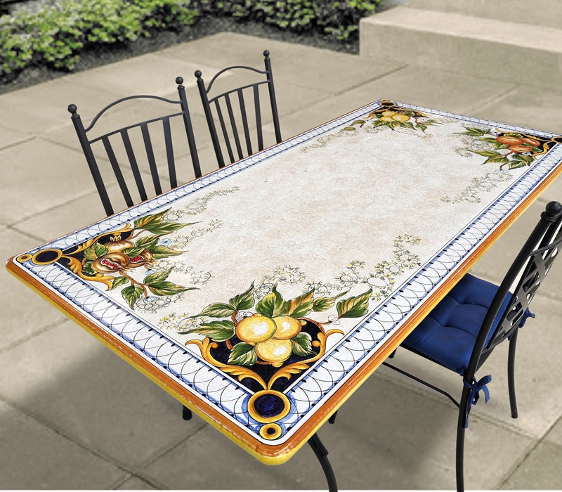 Gartentisch aus handbemaltem Lavastein Patio, rechteckig 180 × 90 cm