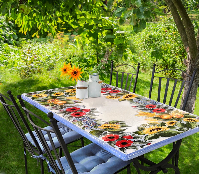 Gartentisch aus handbemaltem Lavastein July, rechteckig 160 × 80 cm